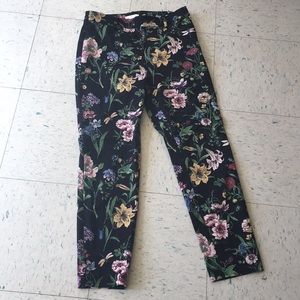 Floral printed black high waisted trousers